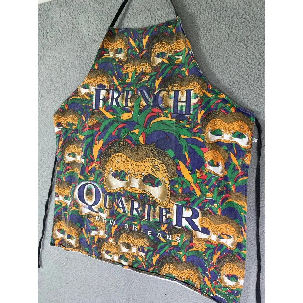 Vintage French Quarter New Orleans Mardi Gras Mask Apron Kitchen Decor 1990s‎